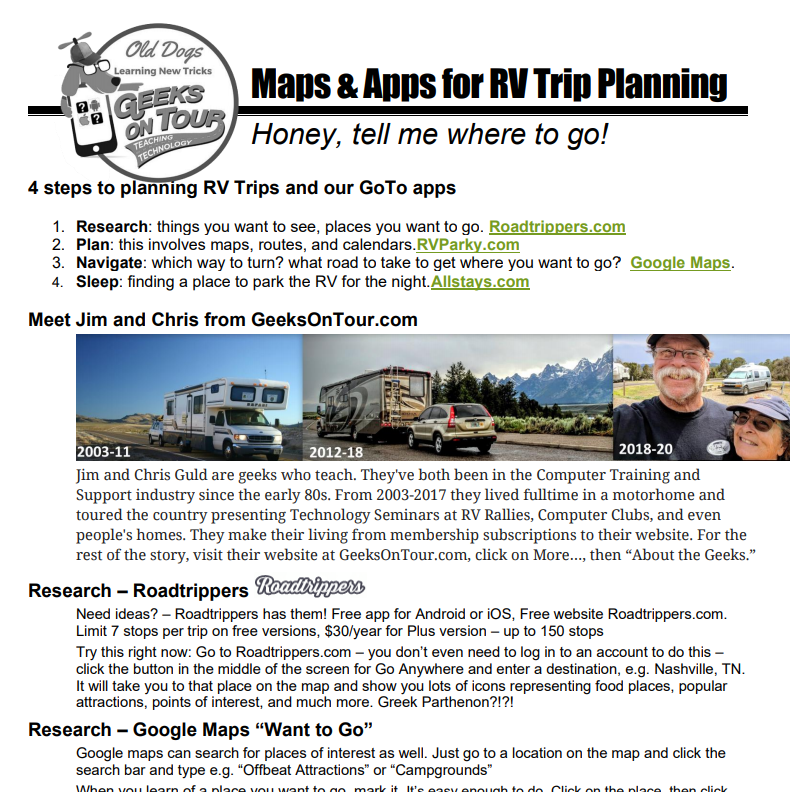 Maps and Apps for RV Trip Planning