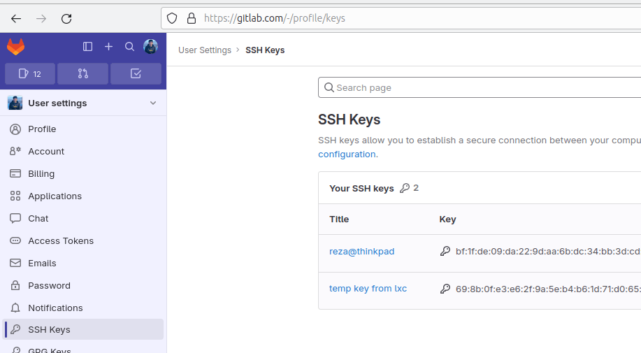 Gitlab public key authentication