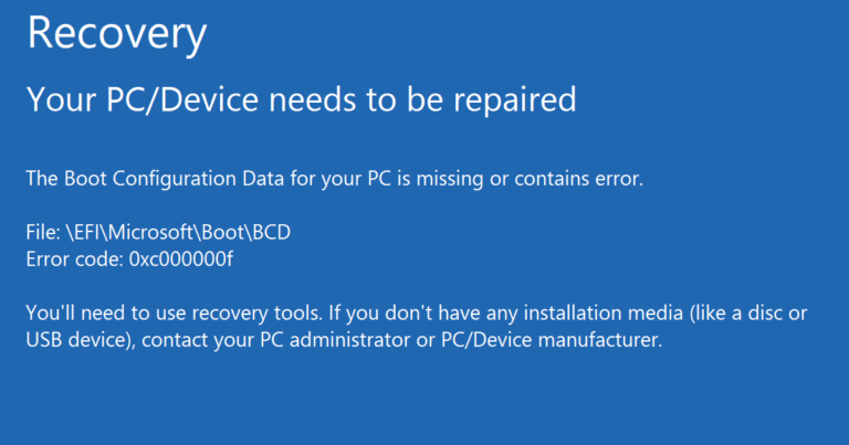 'The Boot Configuration Data For Your PC Is Missing' Error in Windows 10