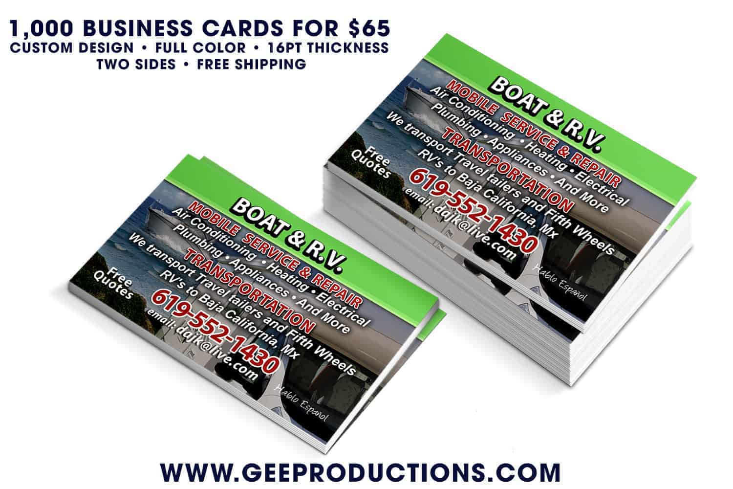 Boat & R.V. Mobile Service & Repair Business Cards site Design