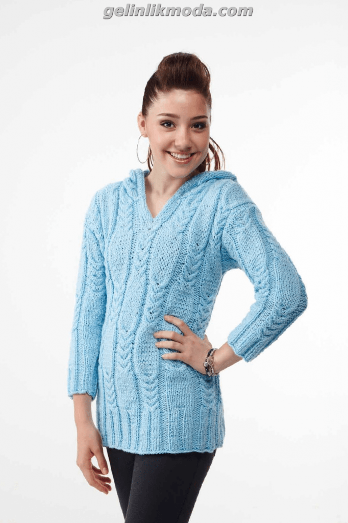 Blauer Pulli mit Kapuze GRATIS ANLEITUNG & FREE Knitting PATTERN