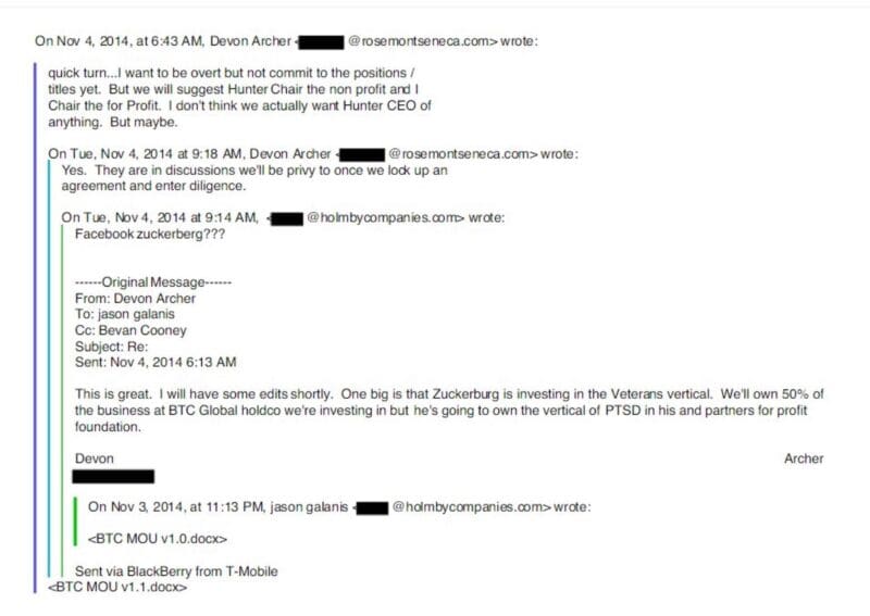 Hunter Biden Emails Show Deal They Were Working On Included Facebook