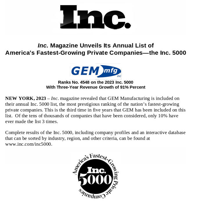 Inc5000 GEM Manufacturing, Inc