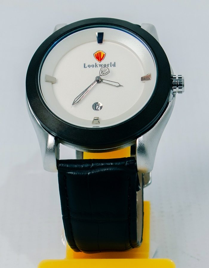 Lookworld Men's Leather wrist watch with white inner, black brace top