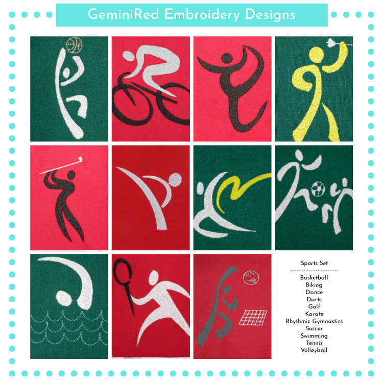 Sports Design Bundle {Eleven Designs} GeminiRed Embroidery Designs
