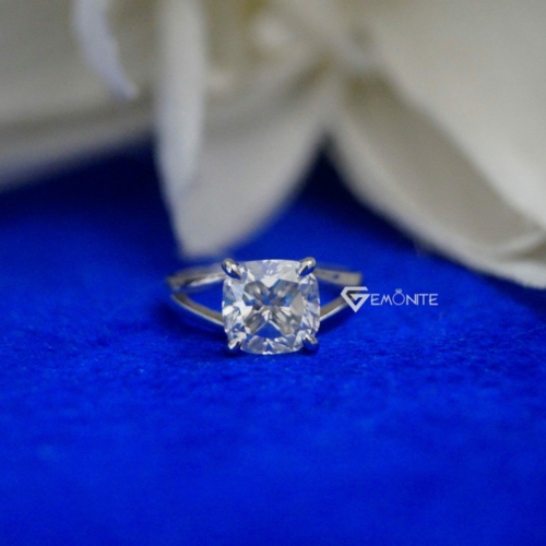 2.00 Ct Colorless VVS1 Cushion Cut 2 Shank Moissanite Engagement Ring 10KT White Gold