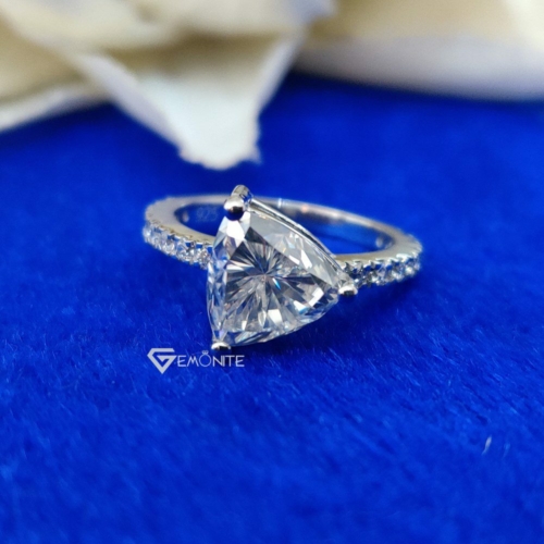 3.00 Ct Trillion Cut Solitaire Moissanite Engagement Ring, Hidden Halo, Celebrity Style, Half Eternity, East-West Accented Basket Trillion Cut Ring 3.00 Ct Trillion Cut Solitaire Moissanite Engagement Ring, Hidden Halo, Celebrity Style, Half Eternity, East-West Accented Basket Trillion Cut Ring