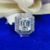 5.0 Ct Emerald Cut Dual Halo Moissanite Engagement Ring, Celebrity Style Bridal Handmade Ring for Women