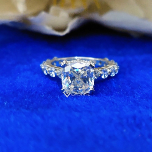 4.0 Ct (9.8 mm) Cushion Cut Colorless Moissanite Engagement Ring, Celebrity Style Cushion Halo Ring, Promise, Gift Ring, Vintage