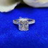 2.0 Ct Emerald Cut Solitaire with Accent Stone Moissanite Engagement Ring, Luxury Prong Set Ring 2.0 Ct Emerald Cut Solitaire with Accent Stone Moissanite Engagement Ring, Luxury Prong Set Ring