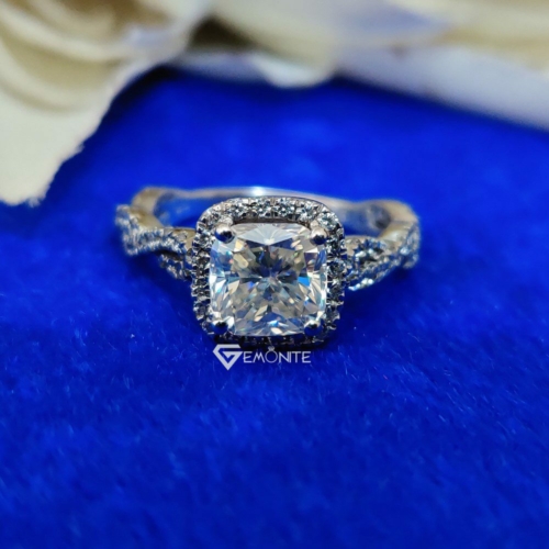 3.0 Ct (9 mm) Cushion Cut Colorless Moissanite Engagement Ring, Swirl Type Cushion Halo Ring, Promise, Gift Ring, Vintage