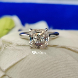 Moissanite Engagement Ring - 5.0 Ct Cushion Cut Colorless Handmade Moissanite Solitaire Ring