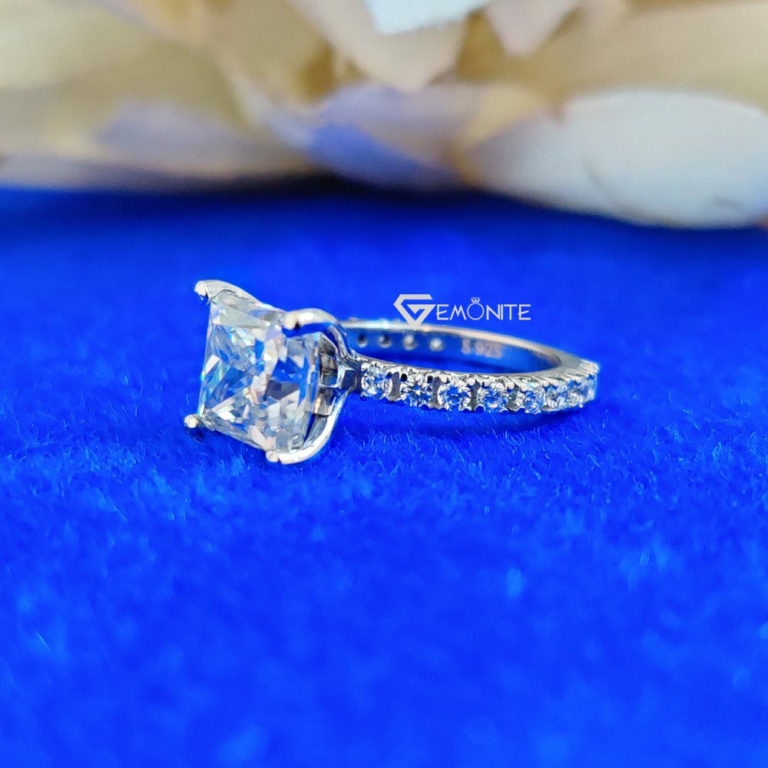 3.0 Ct (8.5 mm) Princess Cut Colorless Moissanite Engagement Ring, Beautiful Eternity Ring