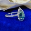 3.0 Ct (12x8 mm) Green Pear Cut Moissanite Engagement Halo Ring