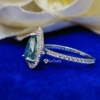 3.0 Ct (12x8 mm) Green Pear Cut Moissanite Engagement Halo Ring