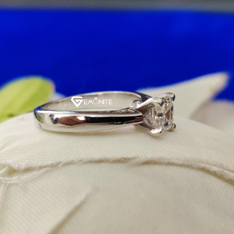 Classy Asscher Cut 1.0 Ct Solid Moissanite Solitaire Engagement Ring