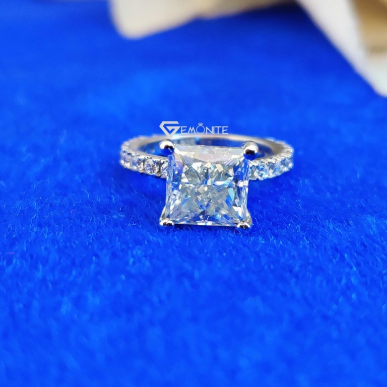 3.0 Ct (8.5 mm) Princess Cut Colorless Moissanite Engagement Ring, Beautiful Eternity Ring