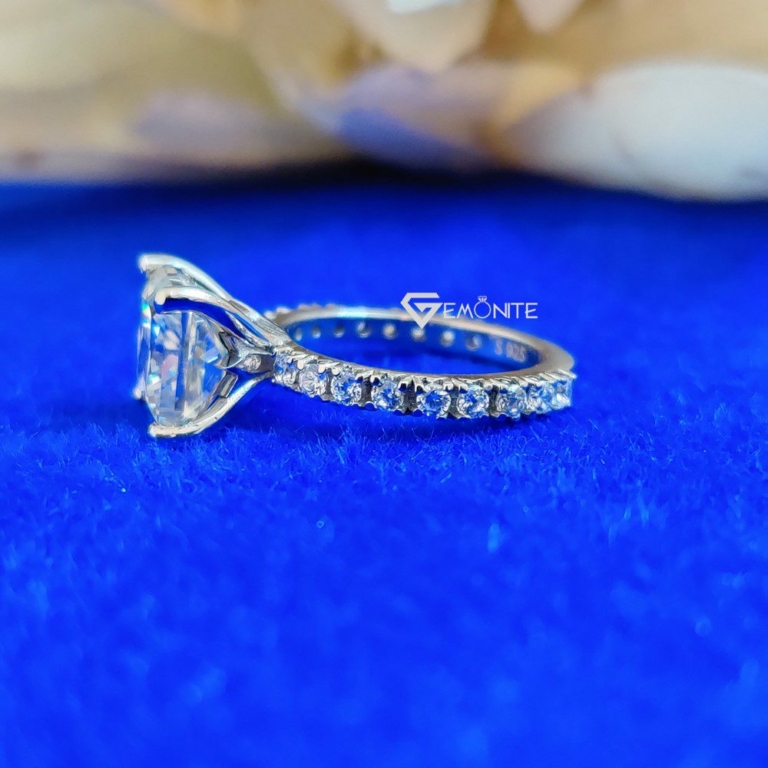 3.0 Ct (8.5 mm) Princess Cut Colorless Moissanite Engagement Ring, Beautiful Eternity Ring