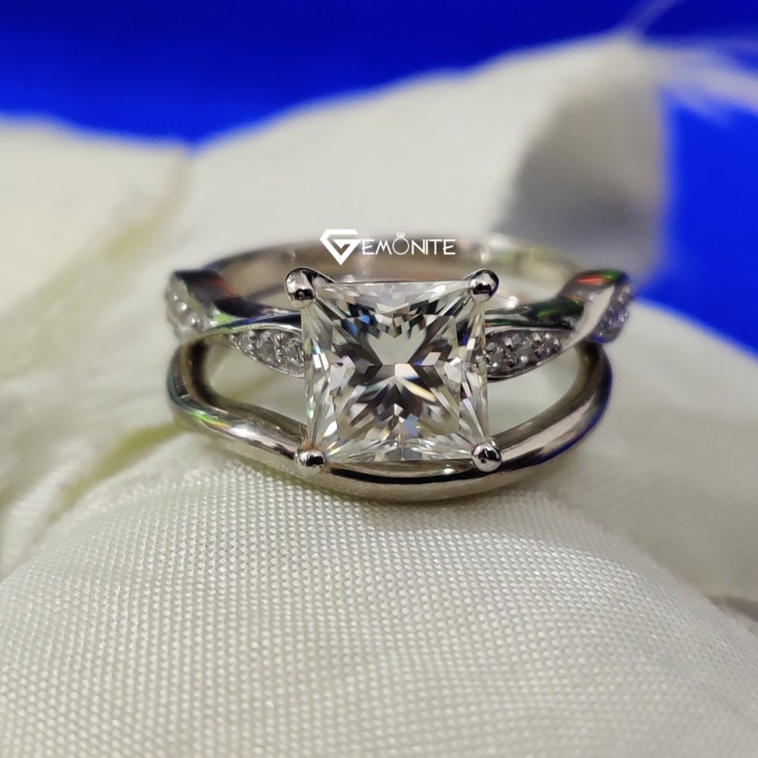 3.0 Ct VVS Antique Colorless Princess Cut Designer Moissanite Wedding Set, Moissanite Bridal Sets