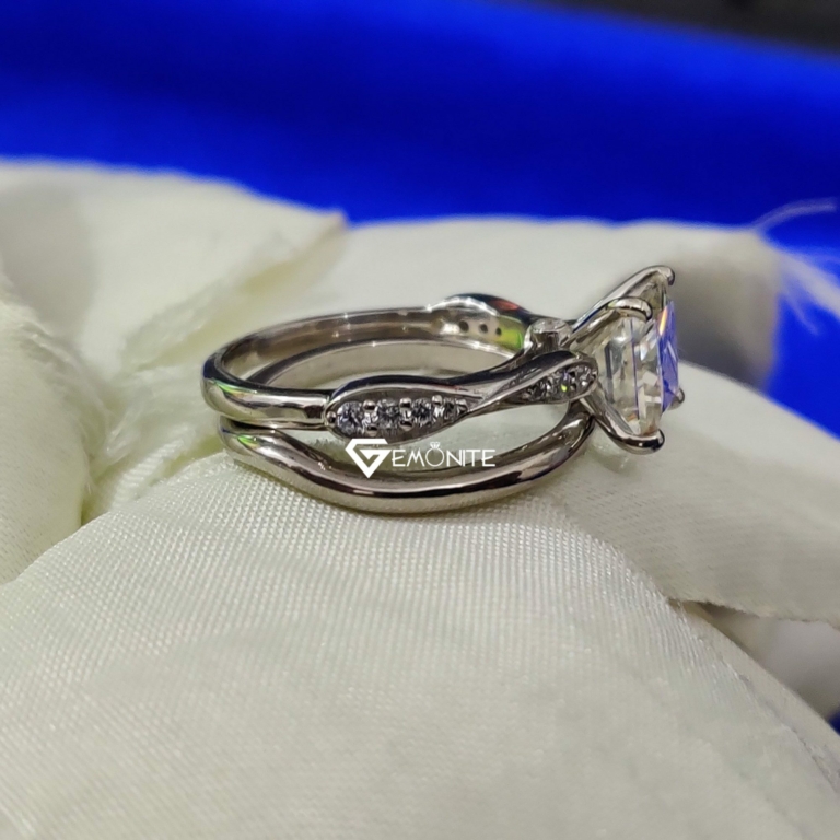 3.0 Ct VVS Antique Colorless Princess Cut Designer Moissanite Wedding Set, Bridal Set
