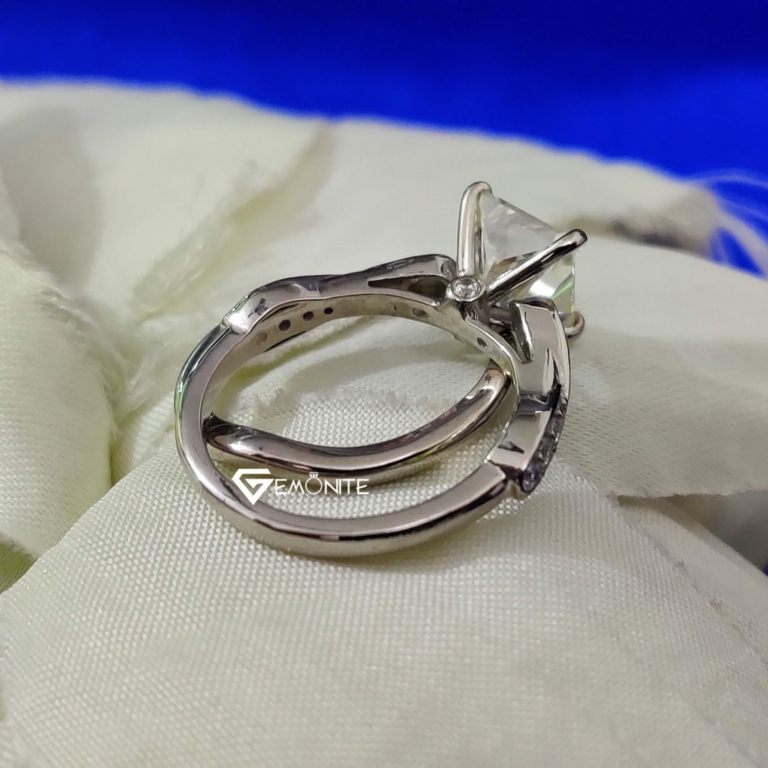 3.0 Ct VVS Antique Colorless Princess Cut Designer Moissanite Wedding Set, Bridal Set
