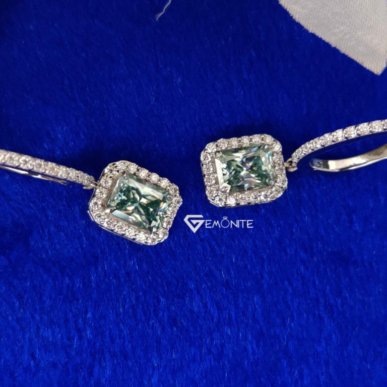 3.0 Tcw Brilliant Radiant Cut Blue Moissanite Dangle Drop Earring