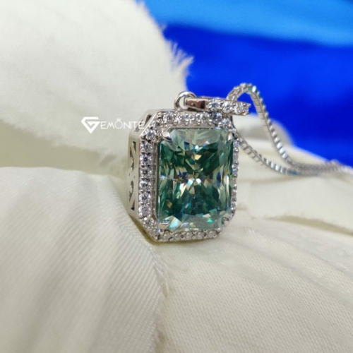 Necklace 5.0 Ct Excellent Radiant Cut Beautiful Blue Moissanite Pendant, FineJewelry Necklace 5.0 Ct Excellent Radiant Cut Beautiful Blue Moissanite Pendant, FineJewelry