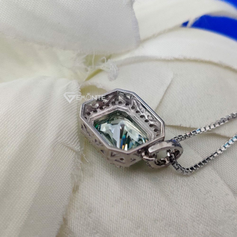 Necklace 5.0 Ct Excellent Radiant Cut Beautiful Blue Moissanite Pendant, FineJewelry