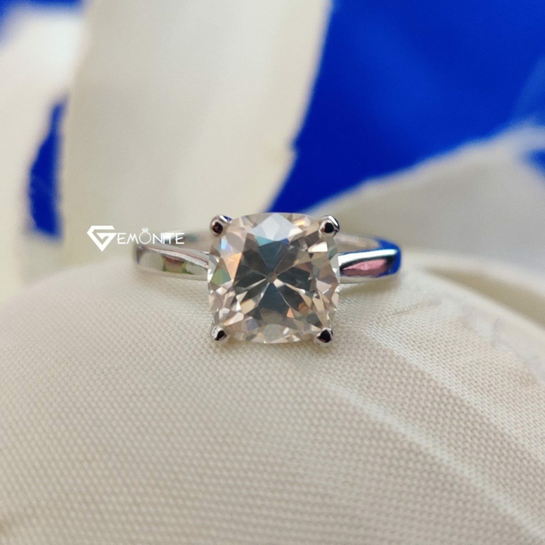 1.80 Ct Cushion Cut VVS Handmade Moissanite Solitaire Ring