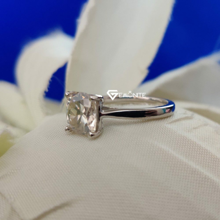 1.80 Ct Cushion Cut VVS Handmade Moissanite Solitaire Ring