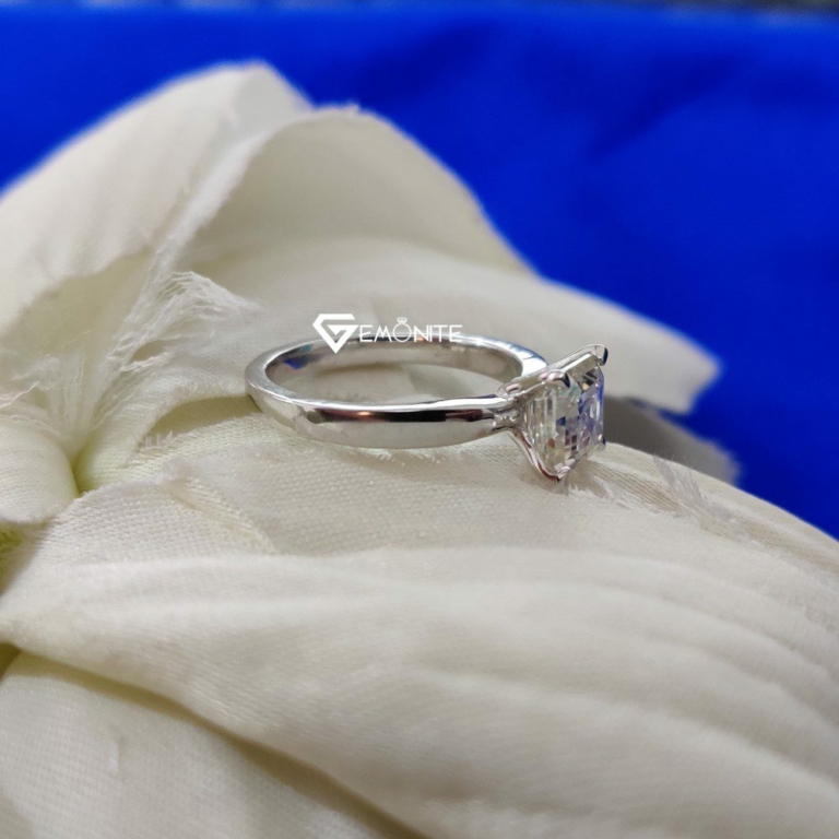 Classy Asscher Cut 2.15 Ct VVS Colorless Moissanite Solitaire Engagement Ring