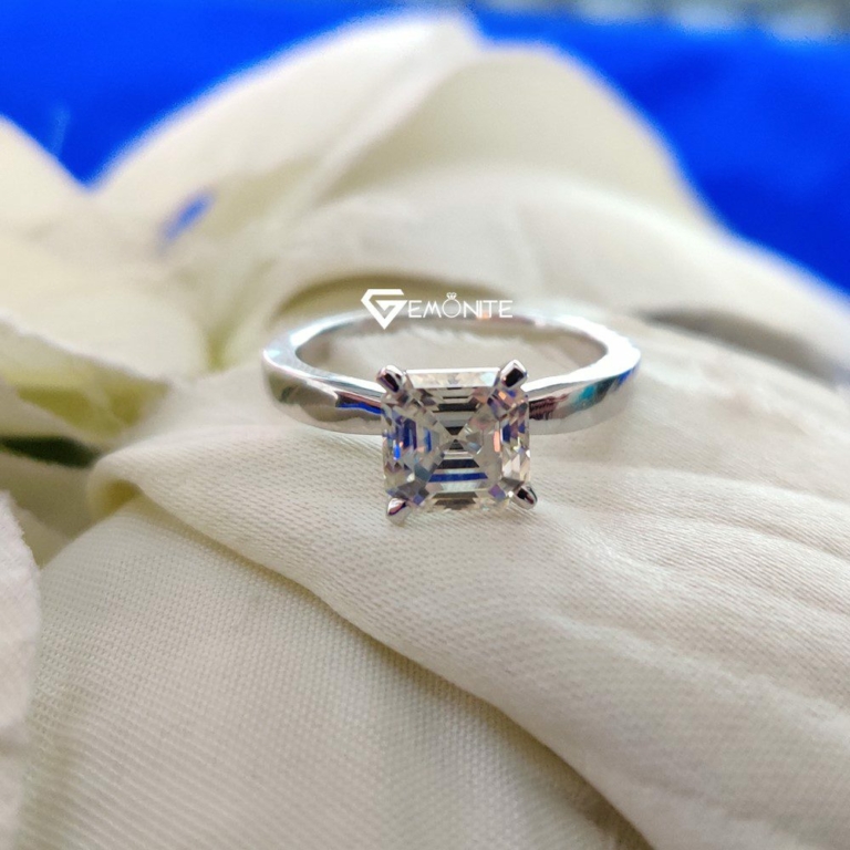 Classy Asscher Cut 2.15 Ct VVS Colorless Moissanite Solitaire Engagement Ring
