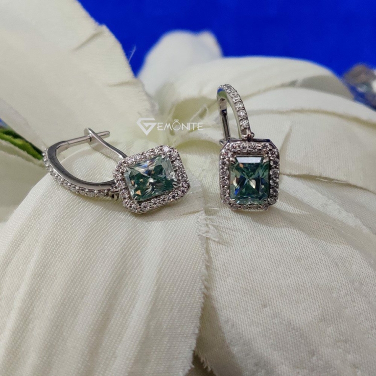 3.0 Tcw Brilliant Radiant Cut Blue Moissanite Dangle Drop Earring