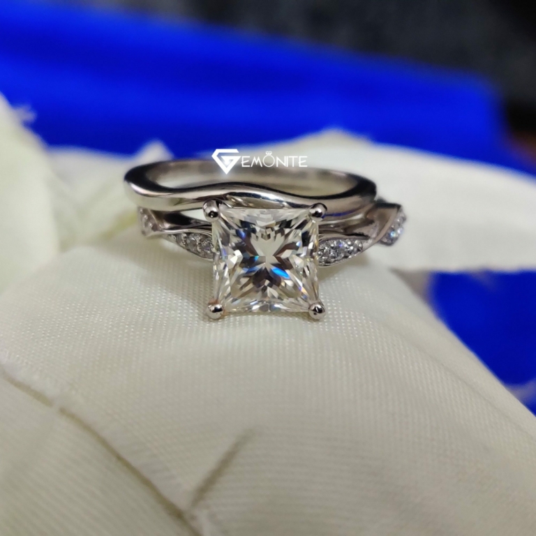3.0 Ct VVS Antique Colorless Princess Cut Designer Moissanite Wedding Set, Bridal Set