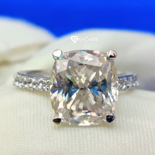 Elegant Solitaire Engagement Ring, 3.25 TCW Cushion Cut Moissanite Accent Stone Wedding Ring, Half Eternity Ring for Women