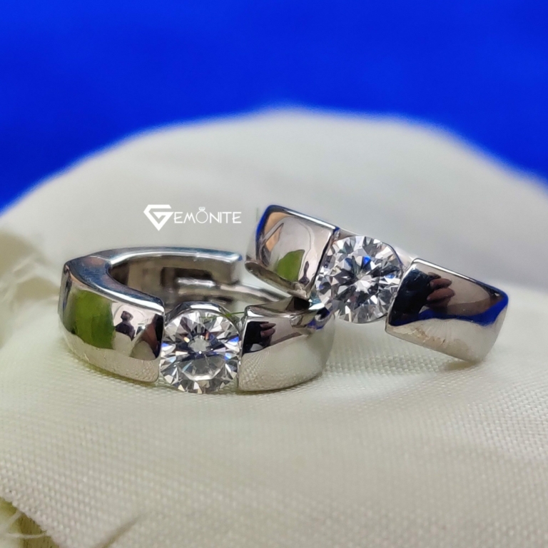 Half Bezel Dangle Drop Earring, 2.0 TCW Excellent Round Cut Moissanite Earrings, Perfect Jewelry for Gift
