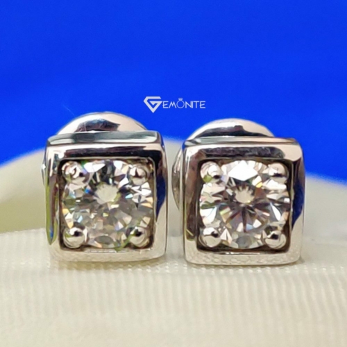 2.0 TCW Excellent Round Cut, Colorless Moissanite Diamond, Square Design Stud Push Back Earrings, Perfect Jewelry For Gift 2.0 TCW Excellent Round Cut, Colorless Moissanite Diamond, Square Design Stud Push Back Earrings, Perfect Jewelry For Gift