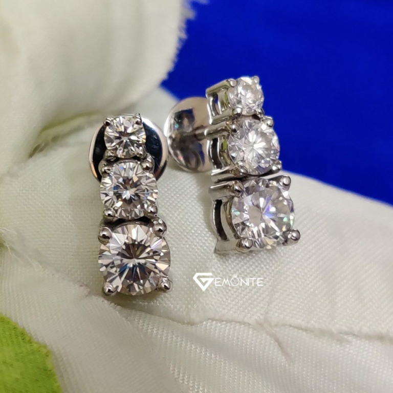 Classy 5Tcw Round Cut, Colorless Moissanite 3 Stone Stud Screw Back Earrings, Perfact Jewelry For Gift Classy 5Tcw Round Cut, Colorless Moissanite 3 Stone Stud Screw Back Earrings, Perfact Jewelry For Gift