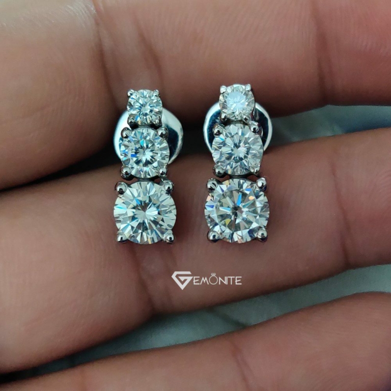 Classy 5Tcw Round Cut, Colorless Moissanite 3 Stone Stud Screw Back Earrings, Perfact Jewelry For Gift Classy 5Tcw Round Cut, Colorless Moissanite 3 Stone Stud Screw Back Earrings, Perfact Jewelry For Gift