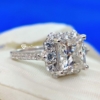 Princess Cut Halo Moissanite Engagement Ring, 4.50 Tcw Designer Wedding Ring, Art Deco Celebrity Ring Princess Cut Halo Moissanite Engagement Ring, 4.50 Tcw Designer Wedding Ring, Art Deco Celebrity Ring