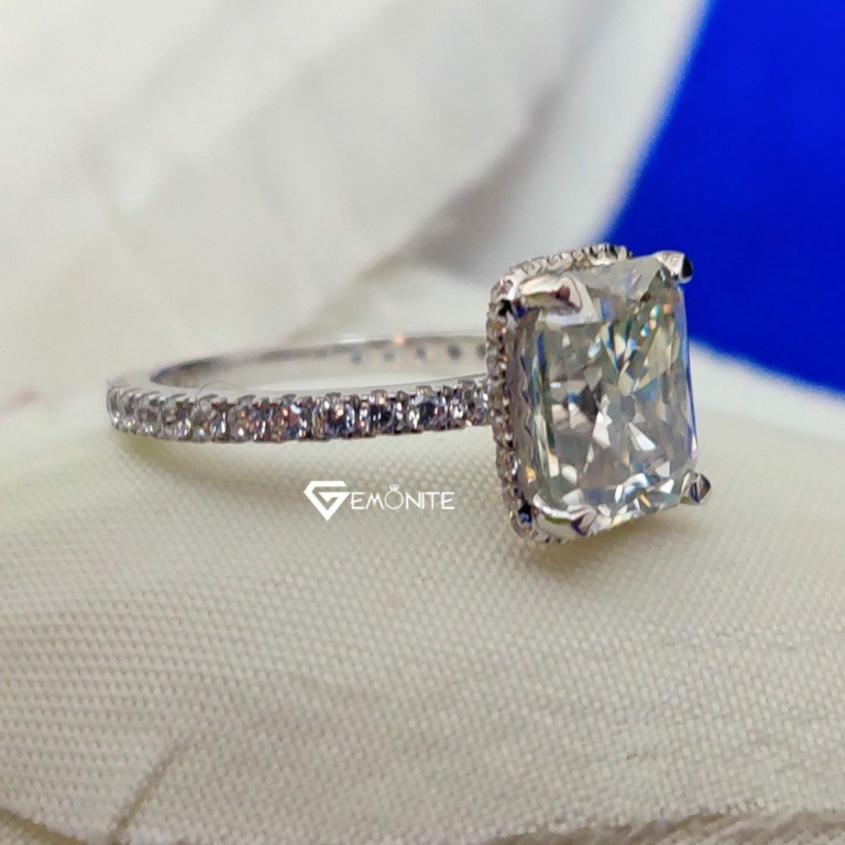 Hidden Halo Eternity 4TCW Radiant Cut Moissanite Engagement Ring, Wedding Ring, Art Deco Women Ring for Gift