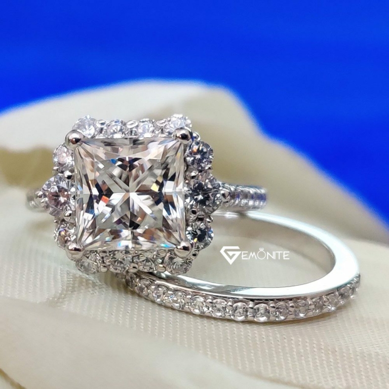 Vintage Style Antique 5.0 TCW Princess Cut Designer Moissanite Wedding Set, Art Deco Bridal Set