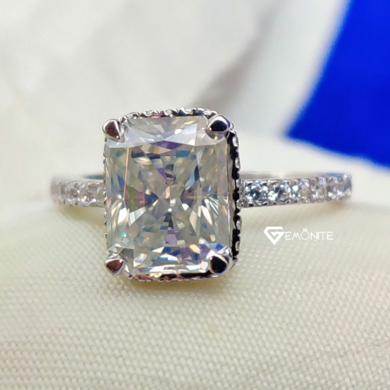 Hidden Halo Eternity 4TCW Radiant Cut Moissanite Engagement Ring, Wedding Ring, Art Deco Women Ring for Gift
