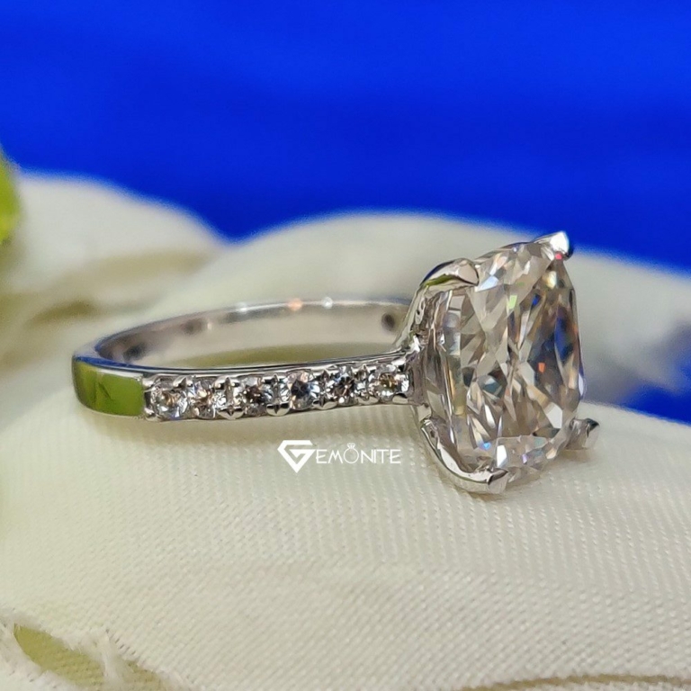 Elegant Solitaire Engagement Ring, 3.25 TCW Cushion Cut Moissanite Accent Stone Wedding Ring, Half Eternity Ring for Women