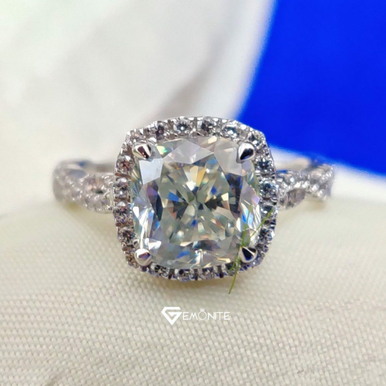 3.5 TCW Cushion Cut Eternity Infinity Halo Moissanite Engagement Ring, Wedding Band Ring