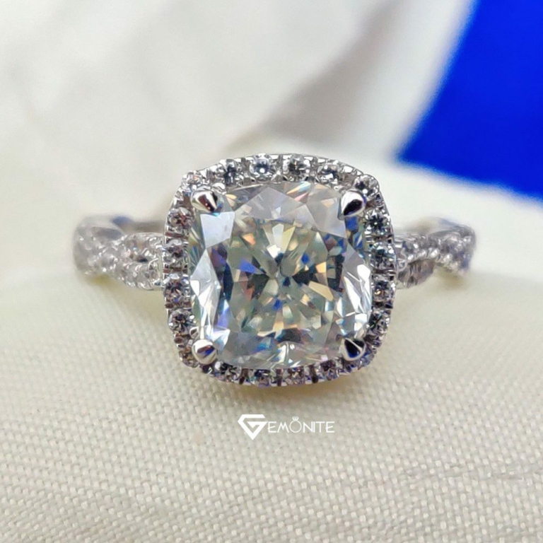 3.5 TCW Cushion Cut Eternity Infinity Halo Moissanite Engagement Ring, Wedding Band Ring