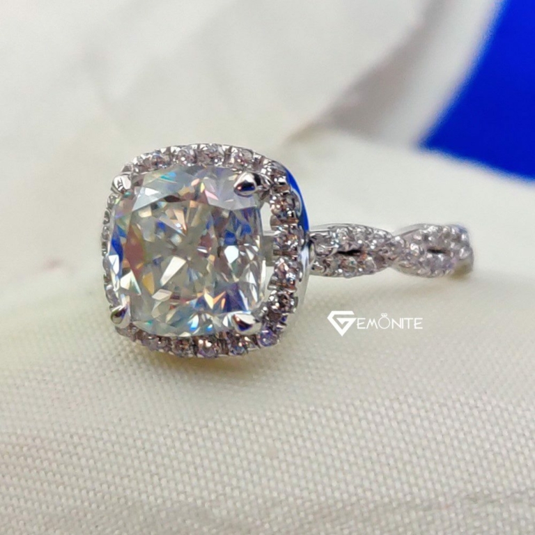 3.5 TCW Cushion Cut Eternity Infinity Halo Moissanite Engagement Ring, Wedding Band Ring