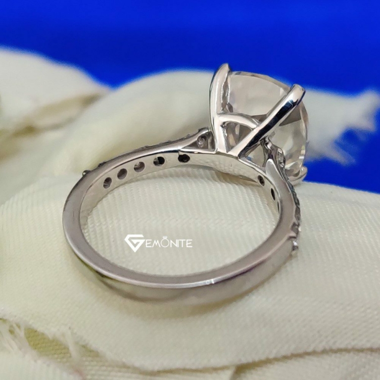Elegant Solitaire Engagement Ring, 3.25 TCW Cushion Cut Moissanite Accent Stone Wedding Ring, Half Eternity Ring for Women