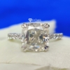 Cushion Cut Solitaire Moissanite Ring, 3.0 Tcw Accent Stone Engagement Ring, Dual Claw Prong Wedding Ring for Women
