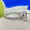Cushion Cut Solitaire Moissanite Ring, 3.0 Tcw Accent Stone Engagement Ring, Dual Claw Prong Wedding Ring for Women